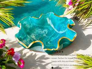 Bol décoratif fait main en résine époxy aux couleurs océaniques moyennes, design géode - Product Image 3