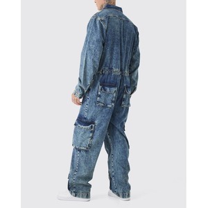 Salopette en jean bleu pour homme, couleur unie, coupe ample, style décontracté, effet délavé, pantalon de travail pour l'automne - Product Image 2