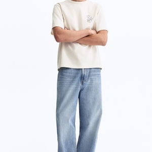 Nouveau T-shirt d'été ample à manches courtes brodé rétro, légèrement froissé, à rayures contrastées et unies - Product Image 3