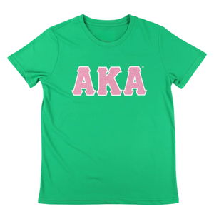 เสื้อยืด AKA Green Greek Letter Glitter สีชมพู สไตล์เชนิลล์ ลายกราฟิก เสื้อยืดคอกลมผ้าฝ้ายสำหรับผู้หญิง สีเขียวชมพู - Product Image 1