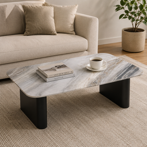 Mesa de Centro Rectangular Premium de Imitación Mármol con Patas de Metal Negro Resistentes para Sala de Estar, Salón, Apartamento, Muebles de Hotel - Product Image 3