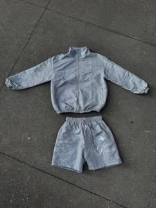 Star Print Windbreaker Tracksuit Set <b>Men</b> Lightweight Zip Up <b>Jacket</b> And Shorts Two Piece Streetwear Sportswear Set - Product Image 1