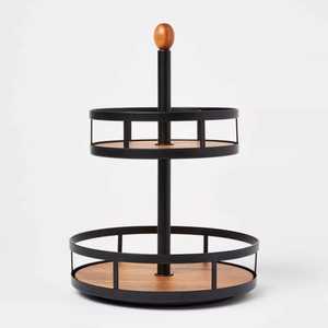 lazy susan organizer 2 tier rotating spice <b>rack</b> round turntable wooden <b>kitchen</b> tray spin holder pantry countertop storage stand - Product Image 1