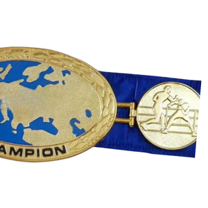 Ceinture de champion de lutte en or, sangle bleue personnalisée, ceinture de sport professionnelle avec icônes de lutte - Product Image 4