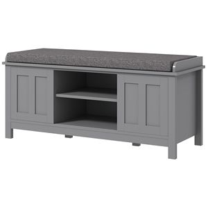 Panca Portascarpe Moderna Stile Fattoria con Cuscino, 2 Ante Scorrevoli, Panca Ottomana per Ingresso che Contiene 10 Paia, Grigia - Product Image 1