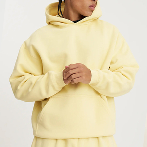 Sweat-shirt à capuche en molleton de coton jaune pour homme, coupe classique, décontracté, avec poche avant, pour l'hiver, service OEM, respirant - Product Image 1