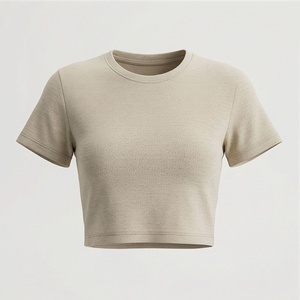 Camiseta Corta de Algodón para Mujer, Estilo Urbano, Ligera, Cuello Redondo, Secado Rápido, Diseño Personalizado, Color Sólido - Product Image 1