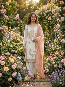 Costume Salwar traditionnel en tissu Gmy Choo de qualité supérieure pour femmes musulmanes adultes, tenue spéciale pour mariage, entièrement coloré et embossé - Product Image 4