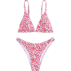 Floral Print <b>Bikini</b> <b>Set</b> High Leg Swimwear Padded <b>Triangle</b> Top Two Piece Bathing Suit Beach Outfits - Product Image 3