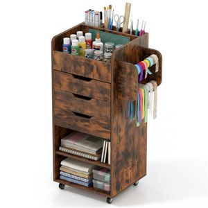 Adjustable Mobile Craft <b>Storage</b> Cart with 3 <b>Drawers</b> and Wheels Organize Wrapping Paper and Supplies - Product Image 1