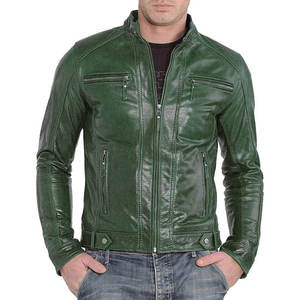 Winter Men's <b>Leather</b> Jacket Stand Collar Heavy Duty Vintage Look Cold Proof Full Inner Lining Front Logo High Street Style - Product Image 1