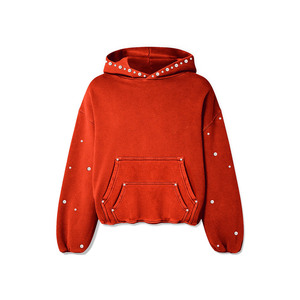 Sudadera con Capucha Extra Grande Personalizada, Servicio OEM, Decorada con Pedrería, Largo Recortado, Bolsillo Frontal, Unisex, Ropa Casual de Calle para Otoño - Product Image 5