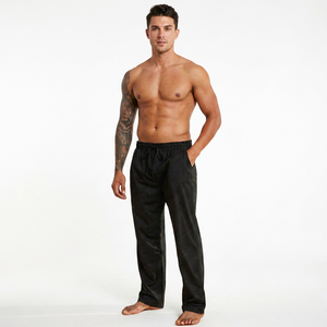 Pantalon de survêtement noir en polyester pour adultes, taille élastique, coupe ample mi-taille, longueur intégrale, poches latérales, décontracté pour le printemps - Product Image 3