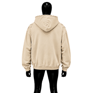 Vente en gros Sweat à capuche oversize beige brodé avec poche, motif graphique intégré, en coton molletonné épais respirant, style décontracté - Product Image 2