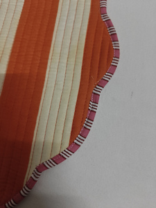 Orange White Strip Cotton Quilted Reversible Modern Customizable Machine Washable Round Placemat - Product Image 4