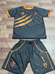 Ensemble d'uniformes de football personnalisés sublimés Jaguars, imprimé camouflage noir et orange, polyester respirant, kit de football pour hommes adultes - Product Image 6