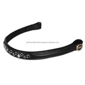 Banda para la frente de caballo de cuero acolchado de diseño personalizado con cristales de diseñador de lujo, cadena de diamante, banda para la frente con cierre a presión - Product Image 3