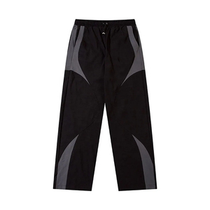 Pantalon de survêtement noir pour homme à taille élastique avec empiècements latéraux gris, léger, respirant, en polyester, décontracté - Product Image 1