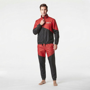 Conjunto Deportivo de Dos Piezas para Hombre, Chaqueta y Pantalón de Nylon con Cierre Completo, Logotipo Personalizado, Fabricante OEM ODM, Combinación Roja y Negra - Product Image 3