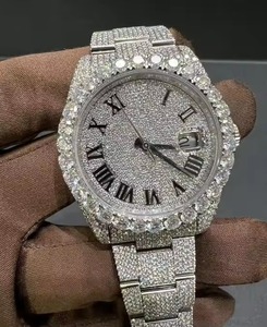 Montre de luxe unisexe sertie de diamants, boîtier en acier inoxydable 40 mm, affichage analogique de la date, verre saphir, mouvement à quartz - Product Image 1