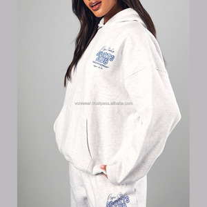 Veste à capuche moelleuse tricotée brodée personnalisée pour femmes sweat-shirt à capuche en polaire d'hiver chaud zippé avec tissu en coton - Product Image 5