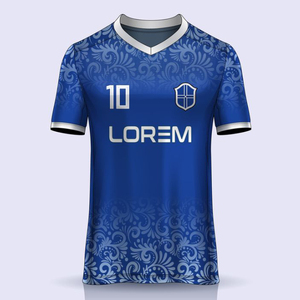 Fournisseur de t-shirts en jersey à manches courtes, col en V, 100% polyester, respirant, séchage rapide, imprimé par sublimation, dégradé bleu et blanc personnalisé. - Product Image 3