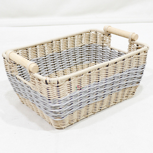 Paniers de rangement en rotin écologiques avec poignées, contenants à motifs rayés colorés pour la maison - Product Image 5
