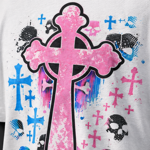 White Color Short Sleeve <b>Skull</b> Pattern Graphic Digital Print O-Neck Regular Fit Casual Style Soft Cotton Jersey T <b>Shirt</b> - Product Image 3