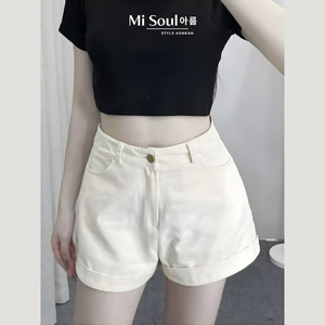 Private Label Women Casual Kaki Shorts Breathable Eco-Friendly Rolled Cuff High <b>Waist</b> Summer Wear 3 Colors OEM ODM - Product Image 4