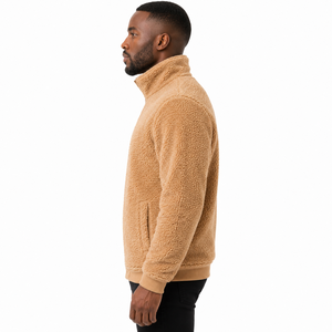 Chaqueta Teddy para Hombre, Cuello Alto, Color Sólido, Forro Grueso de Sherpa, Sudadera Informal de Invierno con Bolsillos - Product Image 2