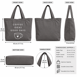 กระเป๋าผ้าแคนวาส Coffee Ideas Good Days ดีไซน์พิมพ์ลายมินิมอลสำหรับการช้อปปิ้งทุกฤดูกาล - Product Image 2