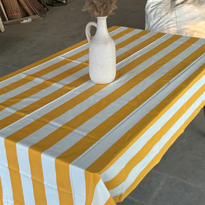 Striped Cotton Linen Rectangular <b>Tablecloth</b> Yellow White Washable Dining Table Cover for Home Decor Elegant Style - Product Image 1