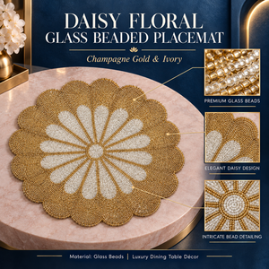 Mantel Individual de Cristal con Cuentas Doradas y Marfil, Diseño Floral Festoneado, Intrincado Trabajo de Cuentas, Moderno, Resistente al Calor, Elegante para Comedor - Product Image 5
