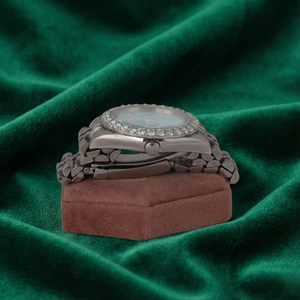 Montre à cadran bleu, lunette sertie de diamants, bracelet Jubilee en acier inoxydable argenté, montre de luxe pour femme, cadeau pour elle - Product Image 3