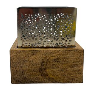 Modern Square Laser Cut Metal Incense Burner with <b>Wooden</b> <b>Block</b> Base Cutout Wire Design Arabic Bakhoor Holder Home Fragrance - Product Image 6