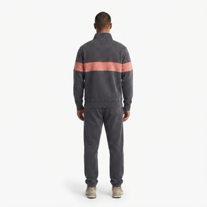 Sudadera de hombre personalizada con cremallera de un cuarto, estilo urbano, lavado vintage, forro polar cepillado/French Terry, anti-bolitas, con franja en el pecho (corte regular) - Product Image 2