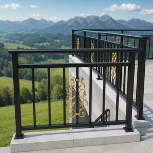 Rampe de balcon décorative en métal noir, balustrade à volutes pour terrasse, patio, vue sur le lac, conception extérieure sécurisée - Product Image 2