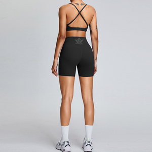 Women's 2 Piece Seamless Breathable Yoga Set Crisscross Back Sports Bra <b>Ruched</b> High Waist <b>Shorts</b> Stretch Activewear Blue - Product Image 6
