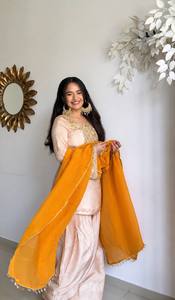 Costume Anarkali pour femmes, violet, brodé, avec dupatta, tenue de mariage traditionnelle indienne et pakistanaise, robe en soie longue jusqu'au sol - Product Image 3