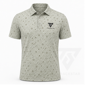 เสื้อโปโลผู้ชาย Trackstar สีเขียวเซจ ลายเรขาคณิต แขนสั้น คอปกติดกระดุม เสื้อกอล์ฟลำลอง สกรีนโลโก้ได้ - Product Image 1