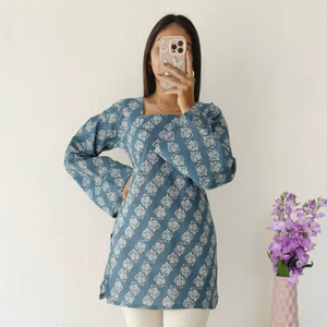 เสื้อกล้ามผ้าลินินลายพิมพ์แขนยาวสไตล์ชาวชาวปุรี สำหรับใส่ทำงานในออฟฟิศ ดีไซน์เรียบง่าย เหมาะสำหรับฤดูใบไม้ผลิ/ฤดูร้อน และฤดูใบไม้ร่วง - Product Image 1