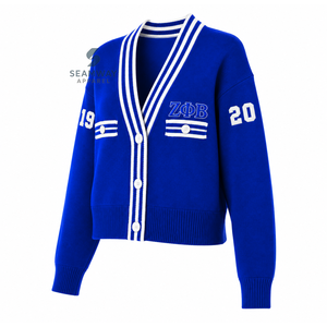Zeta phi รุ่นเบต้าเสื้อคาร์ดิแกนถักคอวีมีกระดุมด้านหน้าแต่งขอบลายทางเสื้อสเวตเตอร์สไตล์ Preppy - Product Image 2