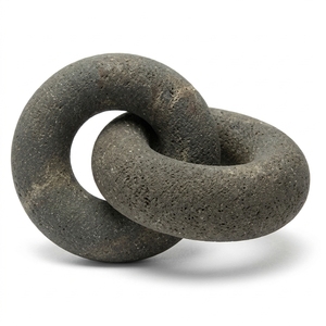 Escultura de Anillo Entrelazado de Madera de Teca Sólida de Grado Alimenticio, Decoración Moderna Minimalista, Adorno Rústico para Mesa, Pieza de Arte Única, Estilo para el Hogar - Product Image 1