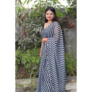 Georgette Lehriya Printed Saree in Black - Product Image 1