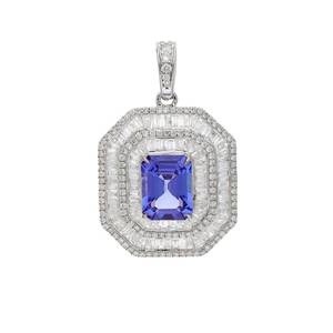 Octagon Cut Tanzanite Pendant 14K White Gold Plated Rhodium Plated 925 Sterling <b>Silver</b> Luxury Jewelry Women Elegant Gift - Product Image 2
