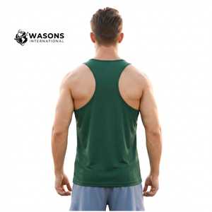 WASONS INTERNATIONAL Débardeur Sportif Homme Vert Uni à Séchage Rapide Col Rond en Polyester Tricoté pour Fitness et Entraînement - Product Image 2
