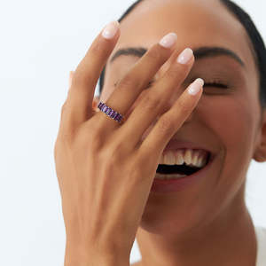 Anillo de oro de 9 quilates con 9 piedras de amatista natural tallada, chapado en oro brillante sobre plata de ley 925, para mujeres y niñas. - Product Image 2