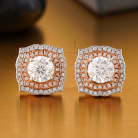 Boucles d'oreilles clous en diamant de laboratoire 2,57 carats, or jaune 14 carats, double halo, clarté VVS-VS, taille brillant rond, tendance, pour femme, fiançailles