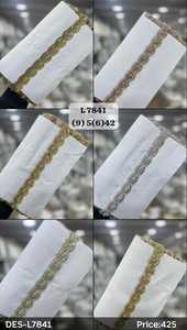 Embroidered Floral <b>Beads</b> Lace <b>Trim</b> 100 Percent Polyester 3cm Width 9 Meter Roll for Ethnic Wear Bags Shoes Home Textiles India - Product Image 2