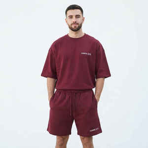 Ensembles de chemises oversize en coton et polyester, pull-over pour homme, ensemble t-shirt et short avec fermeture éclair, survêtement personnalisé avec logo pour homme - Product Image 1